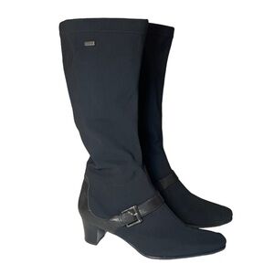 Ara Heeled Boots Size 7.5 Black Zip Up Knee High Gore-Tex Waterproof Luftpolster